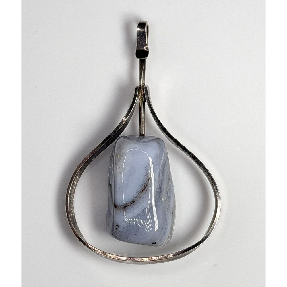 Asbjørn Birkelund Norway 925 Sterling Silver Agate Modernist Pendant Vtg 1960s